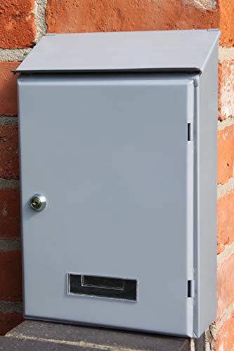 The Garden Marketplace Galvanised Steel Wall Mounted Post Box in Grey with Perspex Name Tab, 2 Keys Included, Fixings Supplied