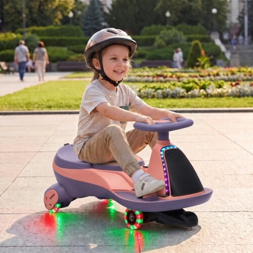AIYAPLAY 2-In-1 12V Electric Wiggle Car with 2 Speeds, PU Wheels, Pink