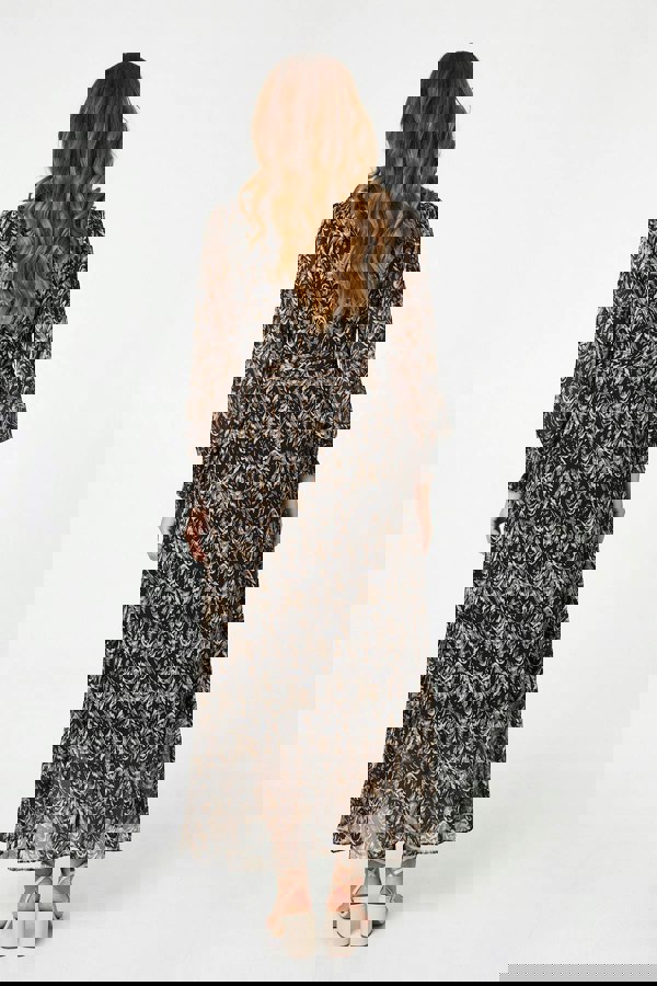 Black | Printed Long Sleeve Layered Maxi Dress
