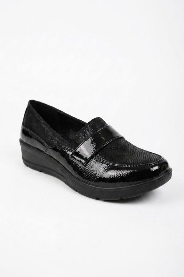 Saoirse Mixed Texture Wedge Loafers - Black
