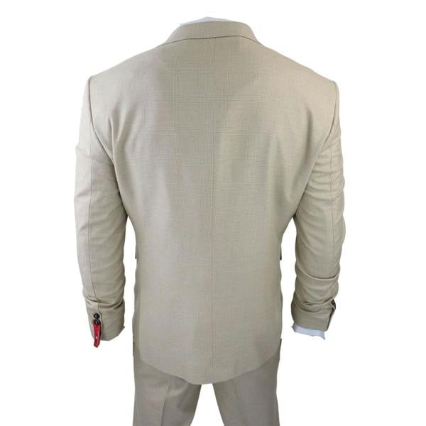 TruClothing Men's 3 Piece Cream Prince Of Wales Check Suit