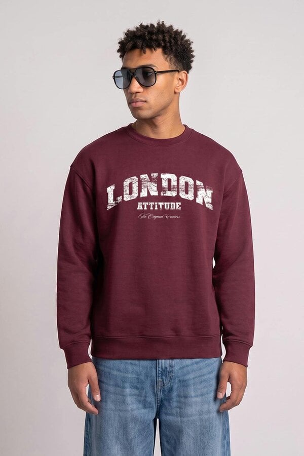 London Attitude Relaxed Fit Collegiate Graphic Sweatshirt in White