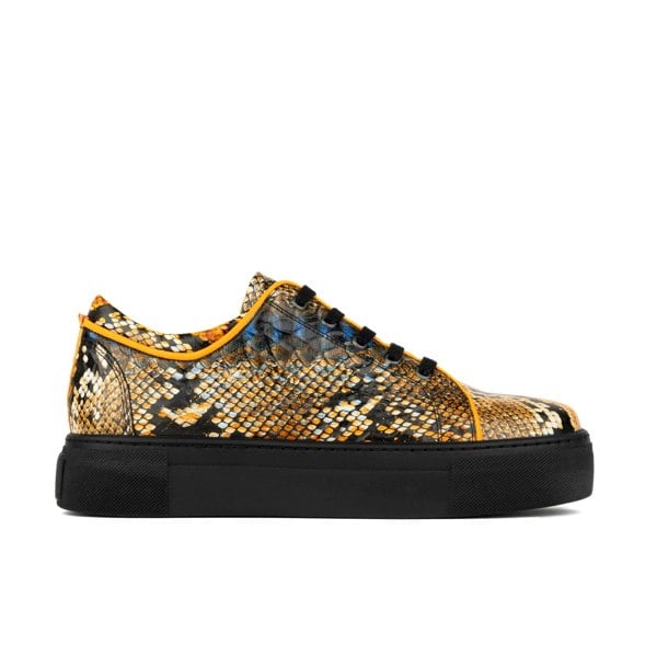 Embassy London Camila - Black & Orange Snake - Women’s Chunky Leather Platform Trainer