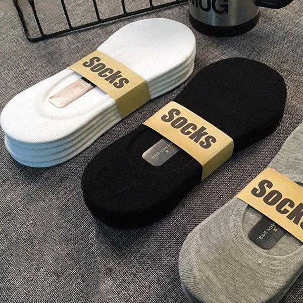 Anyfootwear 5 Pairs Size 4-9 Blue Boat Socks Summer Thin Invisible Cotton Non-Slip Silicone Breathable Pure Color For Men