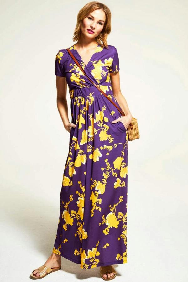 HotSquash Floral Short Sleeved Empire Line Maxi Dress