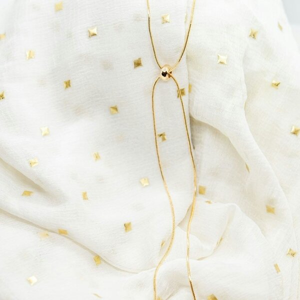 The Colourful Aura Stainless Silver Bow Knot Sliding Bead Snake Chain Choker Adjustable Necklace - Gold