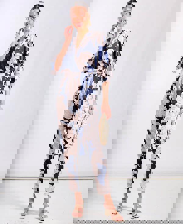 Navy Leaf Kimono Sleeve Jumpsuit