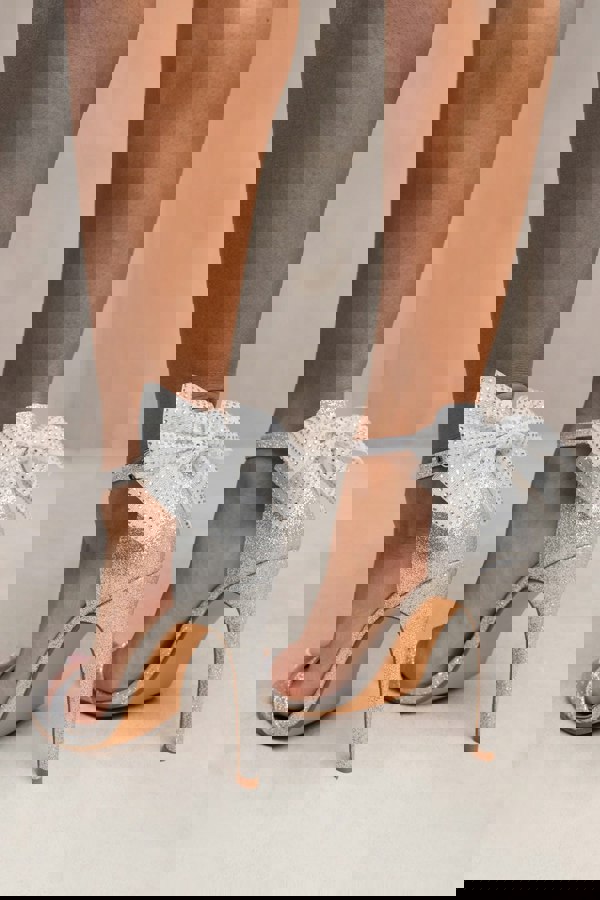 Where's That From Hermine Barely There High Heel With Diamante Bow Detail in Silver Glitter