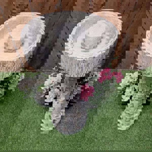 Bamboo Design Stone Cast Birdbath