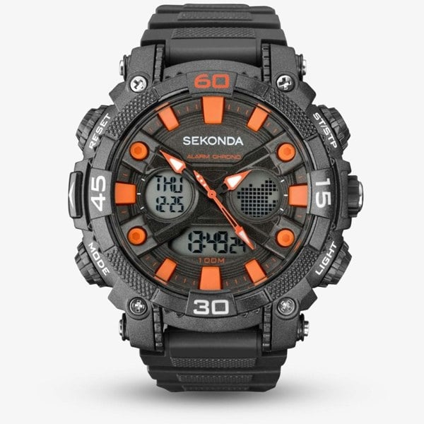 Sekonda Mens Black & Orange Dual Display Watch 1037