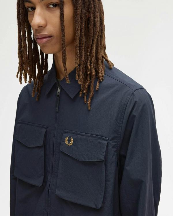 Fred Perry Mens Ripstop Pocket Overshirt - Navy 608 | CHO | Designer Mens Overshirts