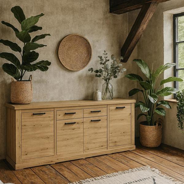 Wyld Haus Seoul Artisan Oak Wood 4 Door 2 Drawer Sideboard