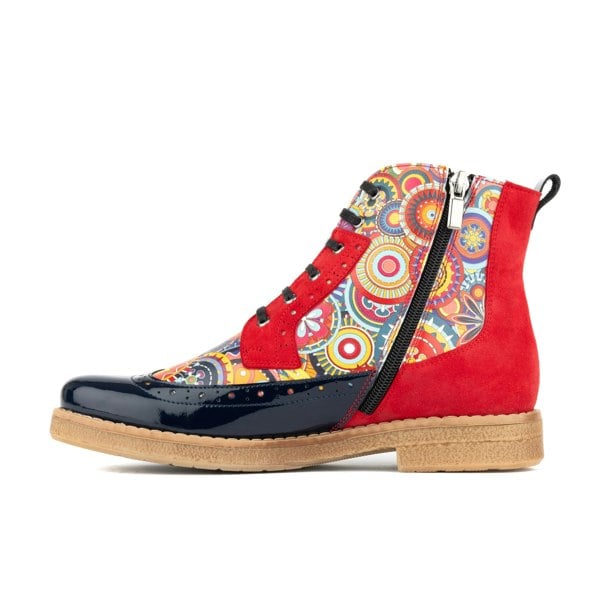Embassy London Hatter - Red Navy - Women's leather ankle boot with laces and zip