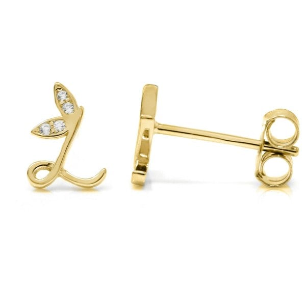 Say It With Winged Initial Earrings - Yellow Gold Plated