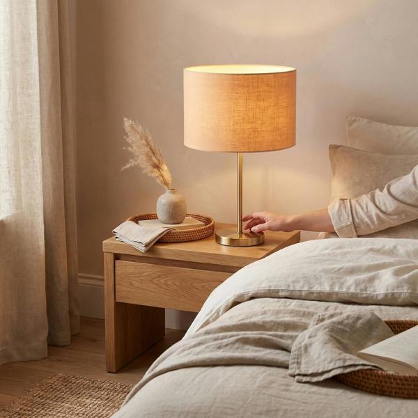 Designer Soft Apricot Cream Textured Linen Fabric Circular Lamp Shade Image 6
