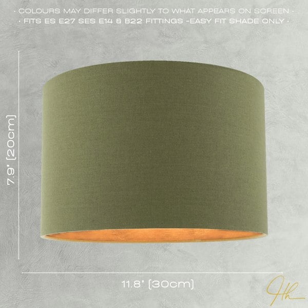 Sleek Olive Green Lamp Shade in Linen Fabric with Bronze Resin Inner Image 6