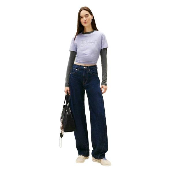 Tommy Jeans Womens/Ladies Script Cotton Cropped Regular Short-Sleeved T-Shirt - Periwinkle/Dusk - 