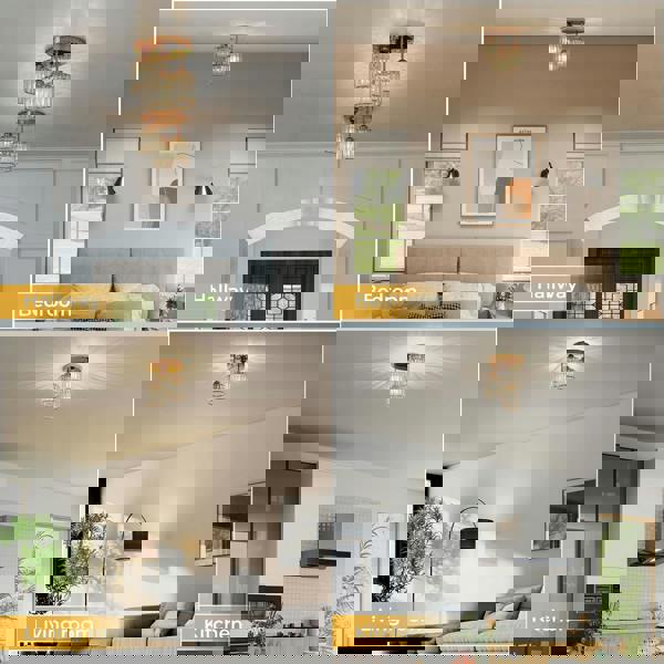 Emitto Crystal Ceiling Light 3 Light E27 Chandelier Semi Flush Mount Lamp Gold