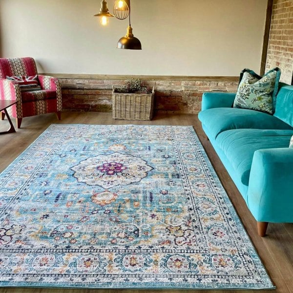 Living Room Rug Vintage Medallion Design in Multicolour