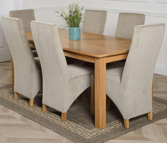 That's Furniture Oslo 180 x 90cm Large Oak Dining Set with Lola Fabric Chairs