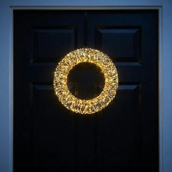Garden Greatness Shiny Gold Hanging Deco Wreath with Flashing LED Lights