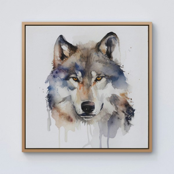 Warren Reed Wolf Watercolour Framed Canvas