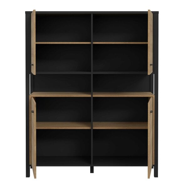 Wyld Haus Egtved Black and Natural Oak Wood Effect Storage Cabinet 4 Doors