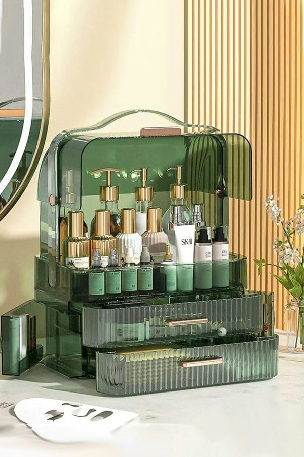 Living and Home Cosmetic Organizer Storage Box For Vanity, Portable Dustproof Cosmetic Storage