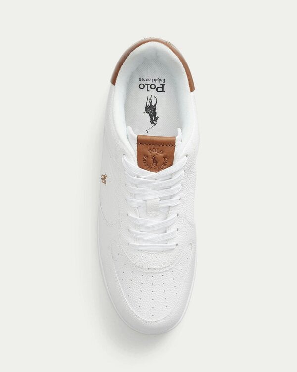 Ralph Lauren Masters Court Mens Leather Sneaker - White/Tan Multi Polo Pony