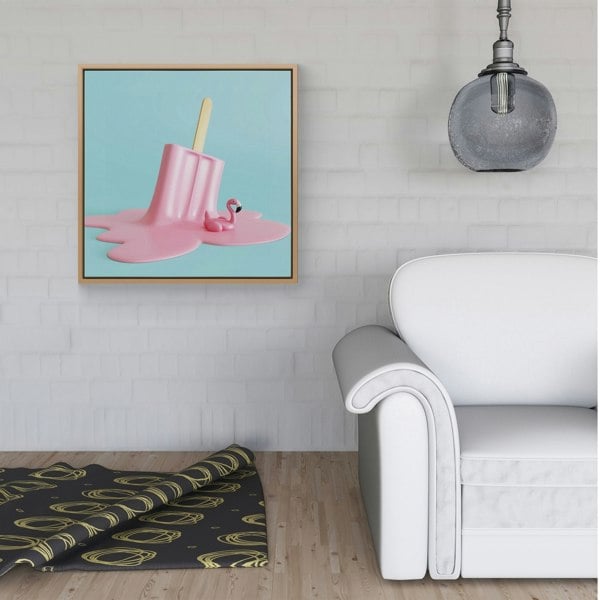 Warren Reed Flamingo Ice Cream Framed Canvas