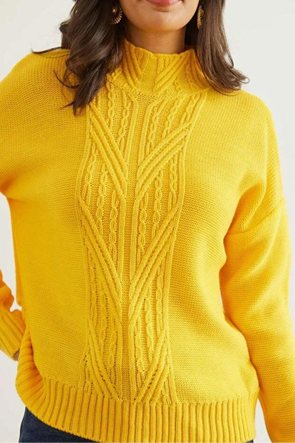 Hoxton Gal High-Neck Cable Knit Sweater