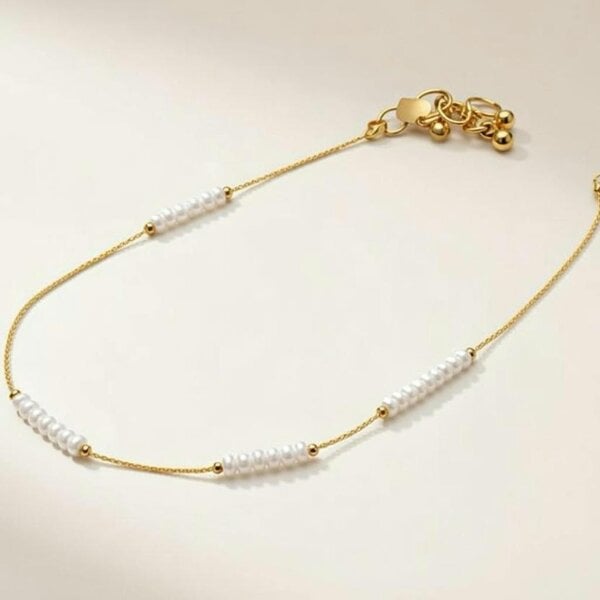 The Colourful Aura Golden Brass White Pearl Minimalist Thin Slim Foot Payal Anklet
