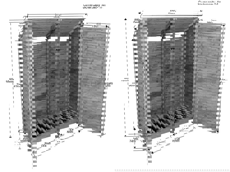 Arbor Garden Solutions Wooden Log Store (Roof Sloping Back) with Doors W-187cm, H-126cm or 180cm, D-88cm - Brown Finish
