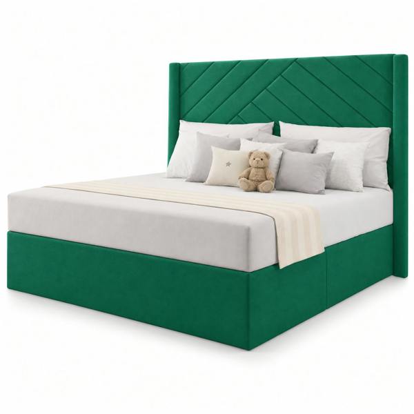 Great British Beds Sandra Winged Divan Bed - Green Plush