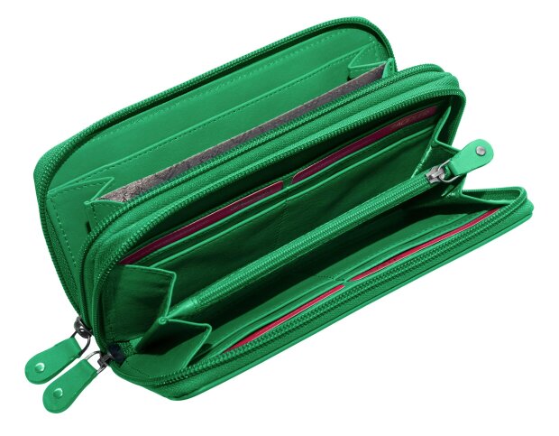SADDLER GABRIELLA Leather Double Zip Around Purse - 8 Card Slots, Phone Pocket, and Coin Purse - RFID Protected