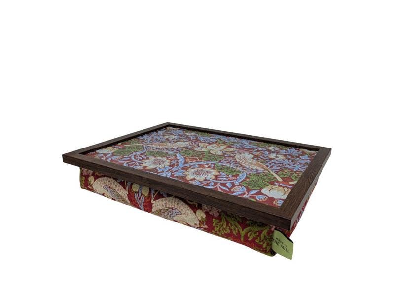Made in the Mill Luxury William Morris Red Strawberry Thief Lap Tray With Bean Bag