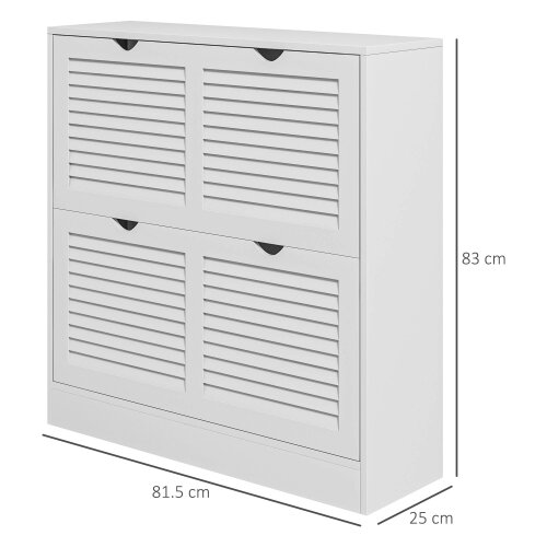 Wyld Haus Nelu Neka Wooden White Slim Entryway Shoe Cabinet With 2 Flip Drawers Slatted Design