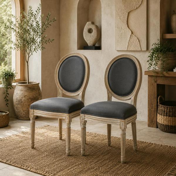 Wyld Haus Brazzi Solid Wood Grey French Style Dining Chairs Set Of 2