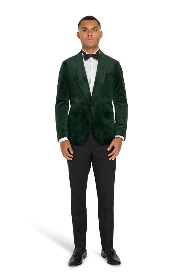 Harry Brown London Leo Velvet Tuxedo Dinner Jacket with Shawl Lapel Detail in Emerald Green