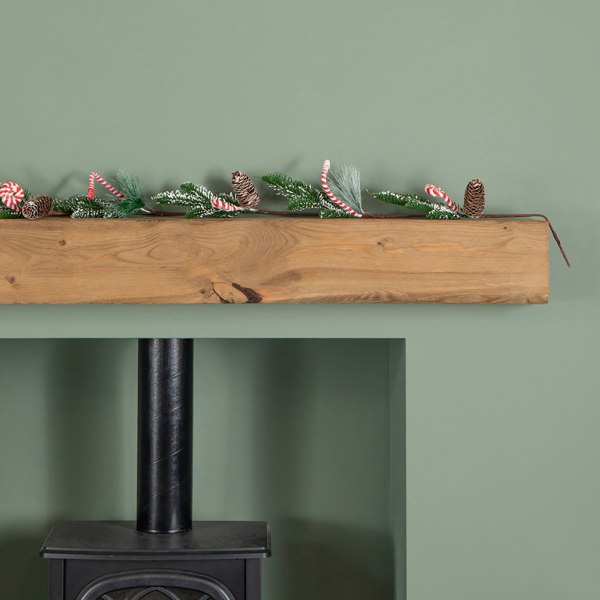 Samuel Alexander 1.3m Candy Swirls Christmas Garland with Frosted Pinecones and Candy Canes