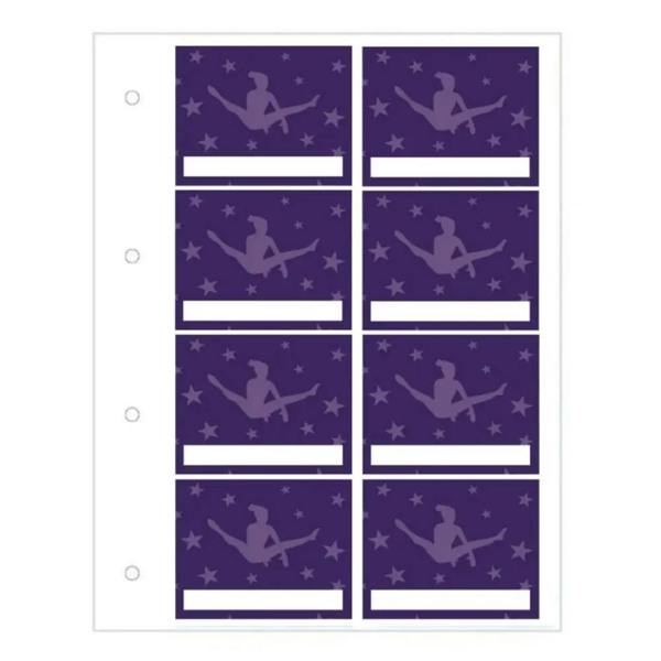 Purple gymnastics stickers with girl splits on starry backgrounds for proud moments case