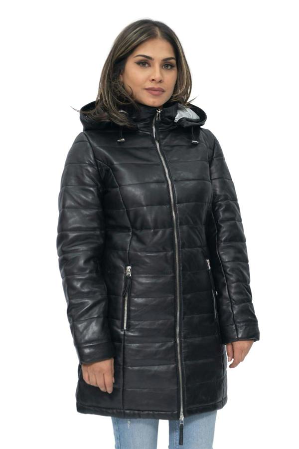 Infinity Leather Womens Leather Puffer Parka Jacket-Andria