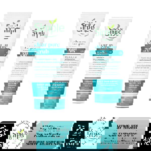 Simple Daily Skin Detox Clear Pore Scrub Smoother and Clearer Skin 150ml, 2 Pack