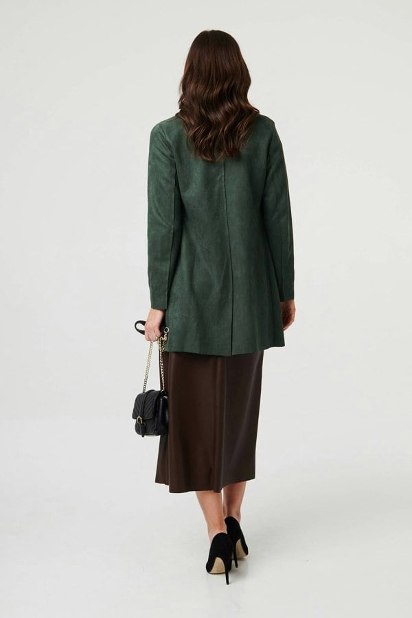Green | Faux Suede Collared Open Front Jacket
