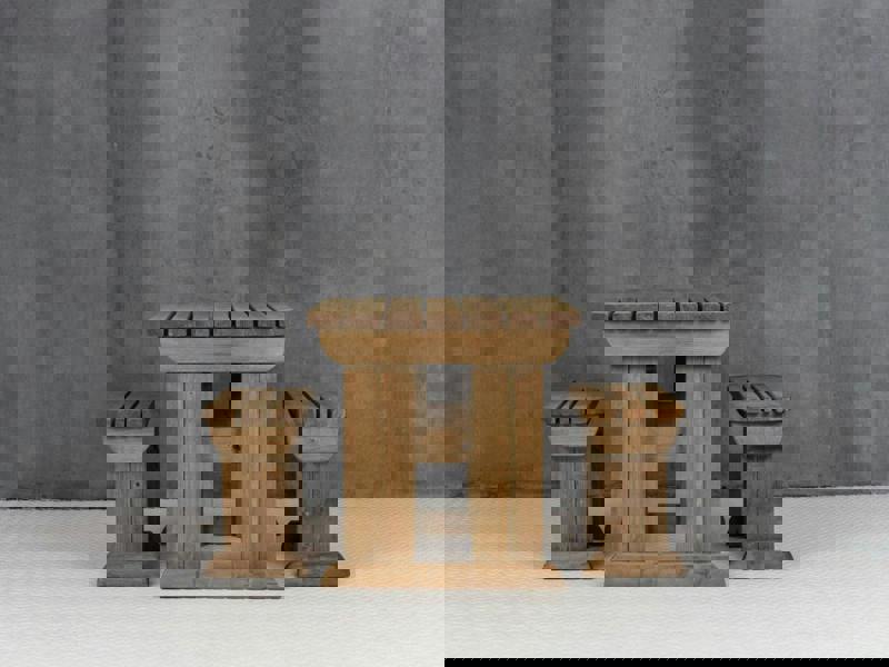 Yews Rounded Space-Saving Picnic Table and Benches Set – Rustic Finish Wooden Outdoor Dining Set for Gardens and Patios
