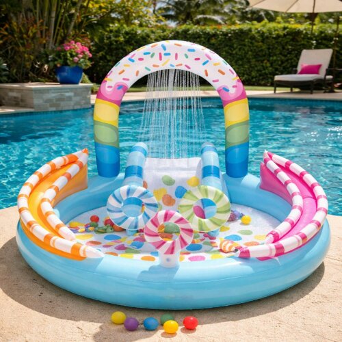 Intex Candy Zone Kids Inflatable Water Play Centre with Slide & Sprinkler