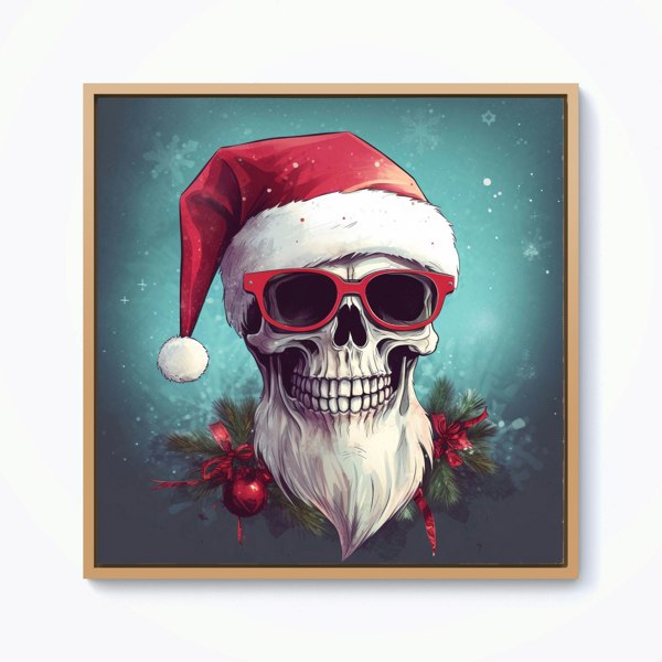 Warren Reed Santa Skull Splash Art Framed Canvas