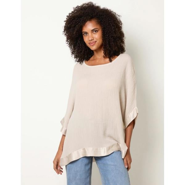 Blue Vanilla Viscose Crinkle Top With Satin Finish