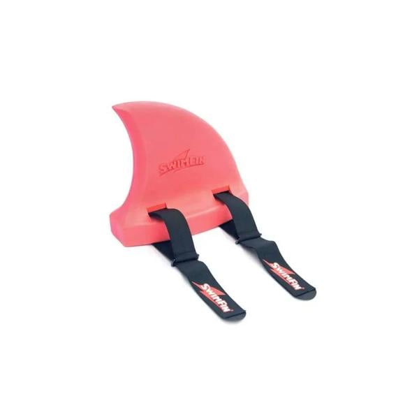 SwimFin shark fin buoyancy aid with red plastic fin and black straps