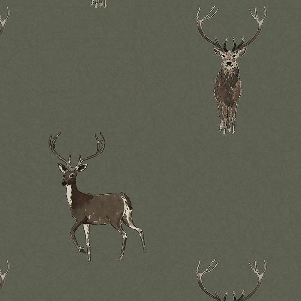 Sophie Allport Highland Stag Charcoal Wallpaper